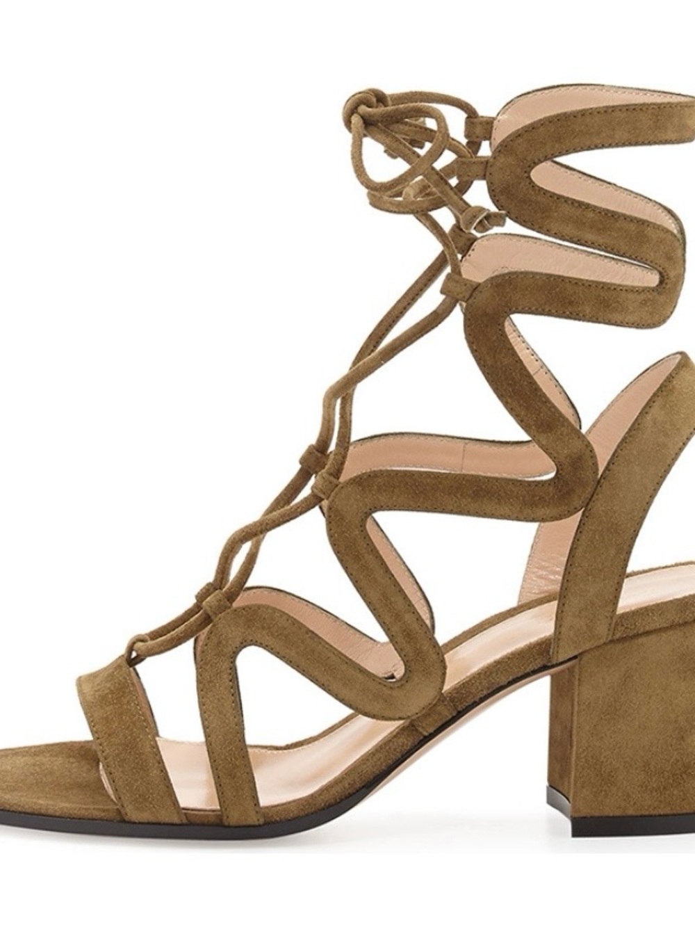 Gianvito Rossi Chestnut Brown Suede Lace-Up Block Heel Sandals
